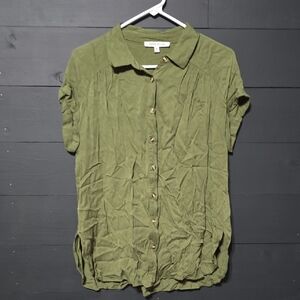 Rose + Olive Green Notched Collar Button Down Shirt